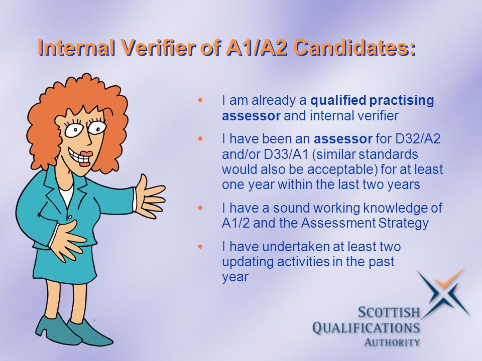 Internal Verifier of A1/A2 Candidates: