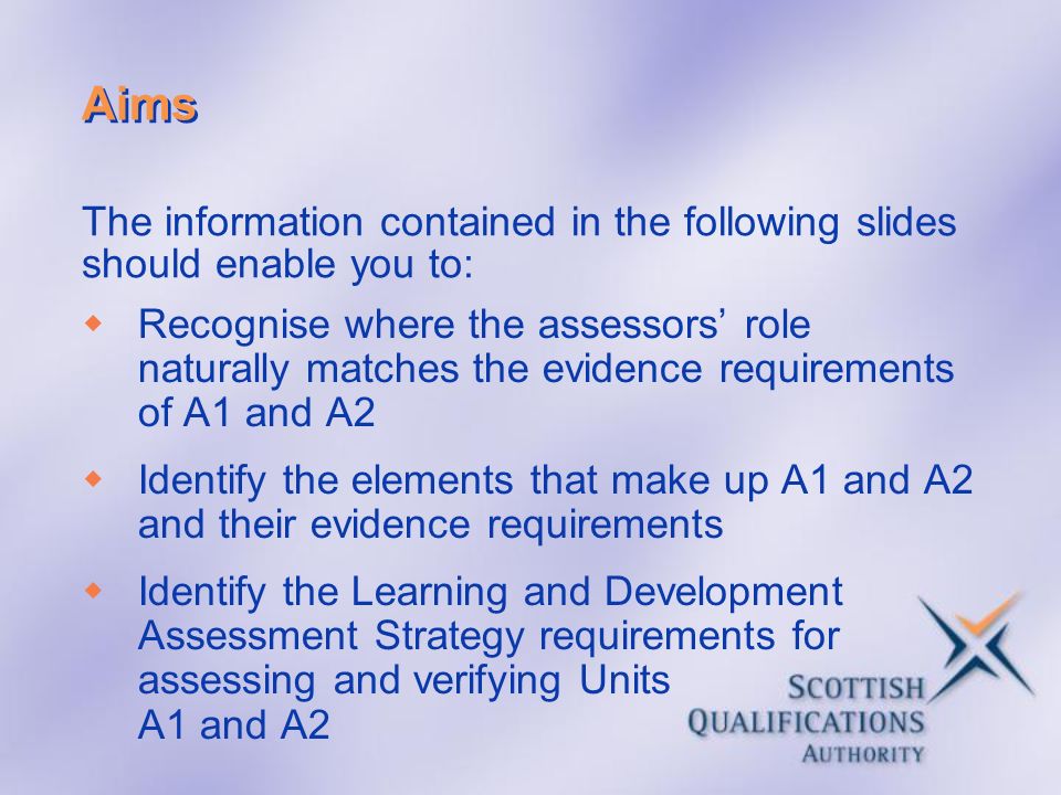 Aims The information contained in the following slides should enable you to: