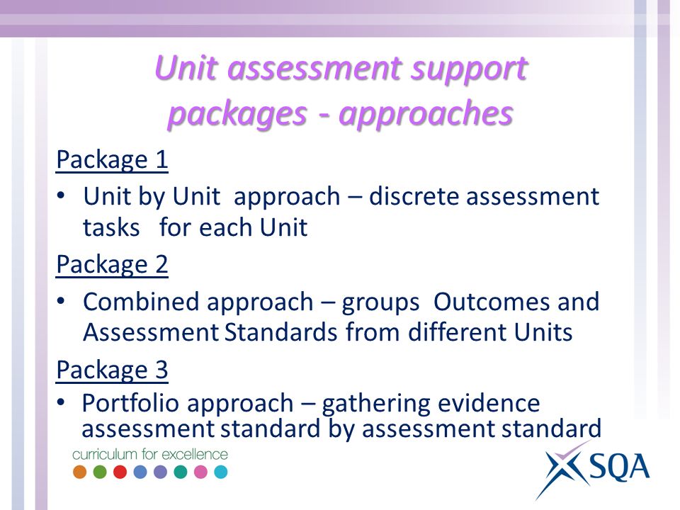 Unit assessment support packages - approaches