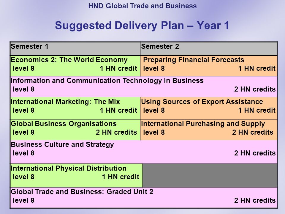 Suggested Delivery Plan – Year 1
