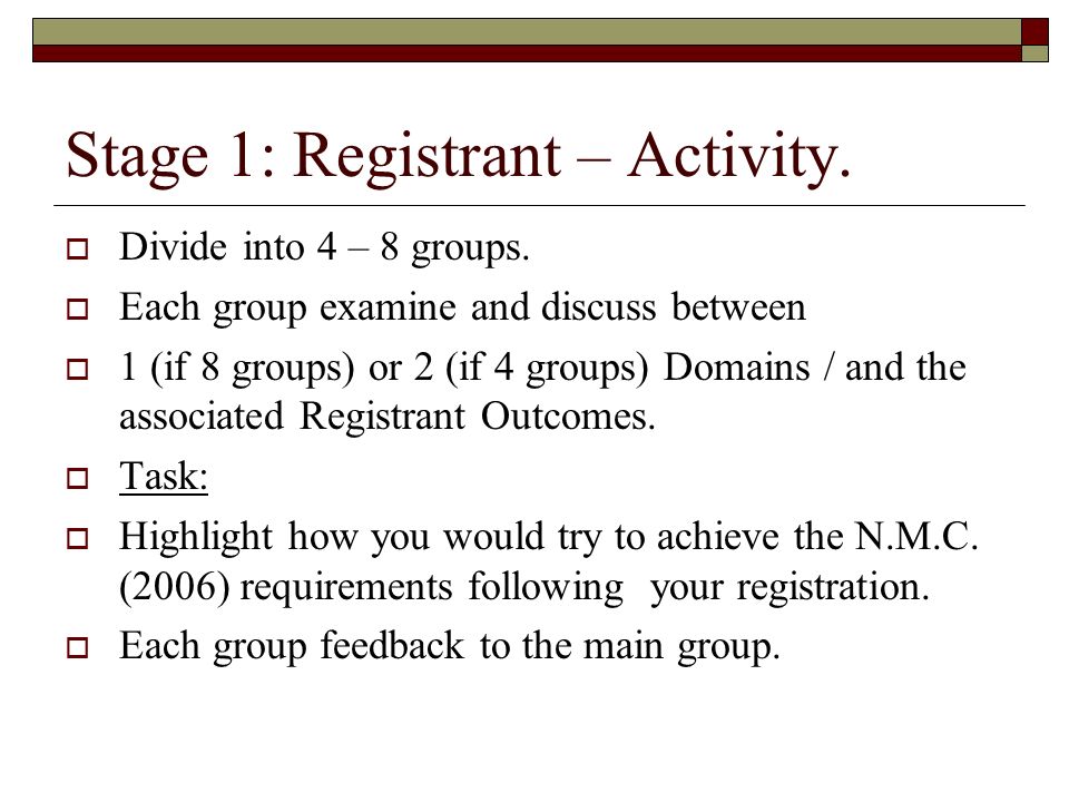 Stage 1: Registrant – Activity.