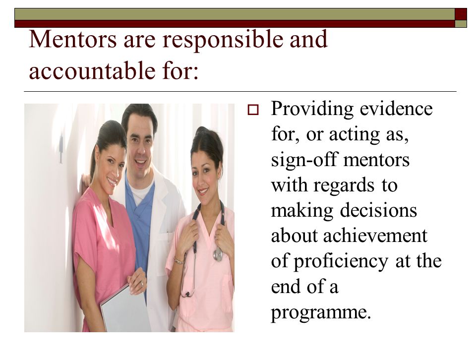 Mentors are responsible and accountable for: