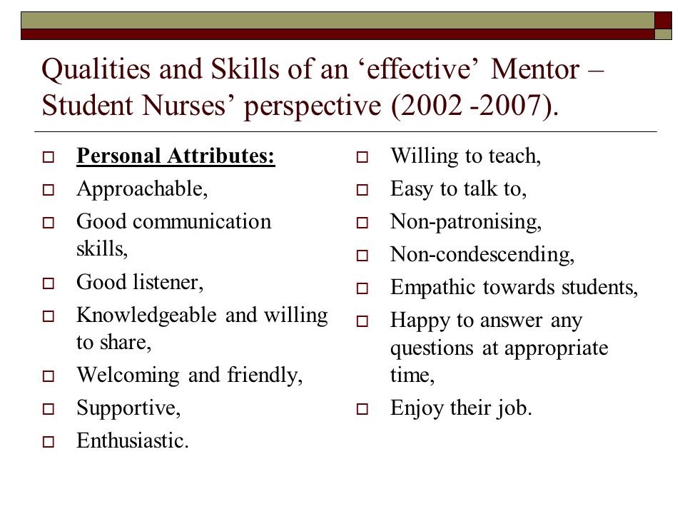 Qualities and Skills of an ‘effective’ Mentor – Student Nurses’ perspective ( ).