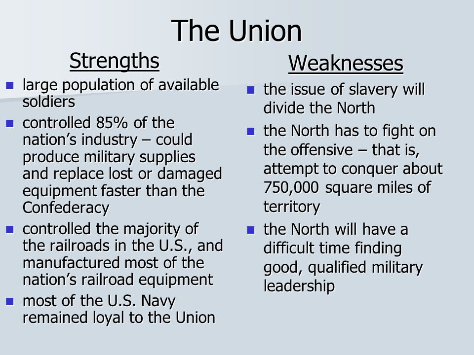 Advantages Of The Union And Confederacy Comparison Chart