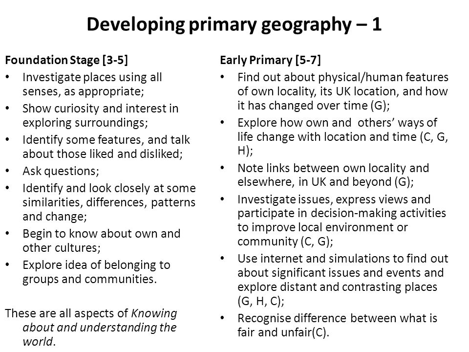 Developing primary geography – 1