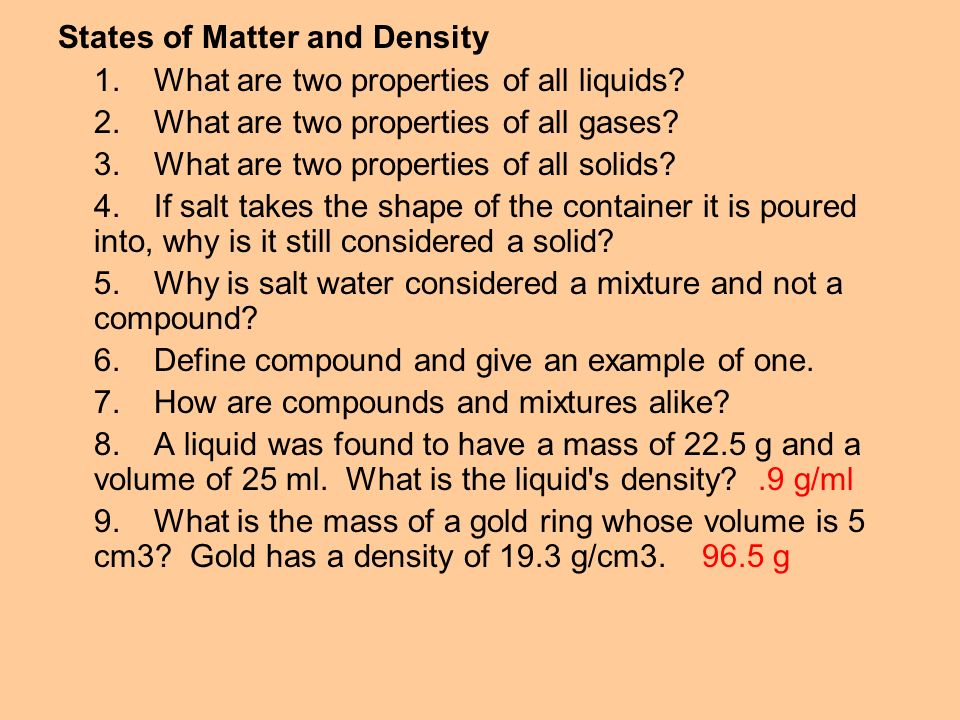 States of Matter and Density