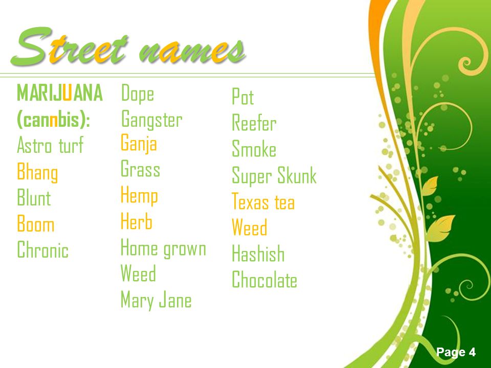 5 street names for marijuana