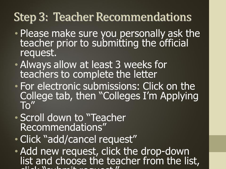 Step 3: Teacher Recommendations