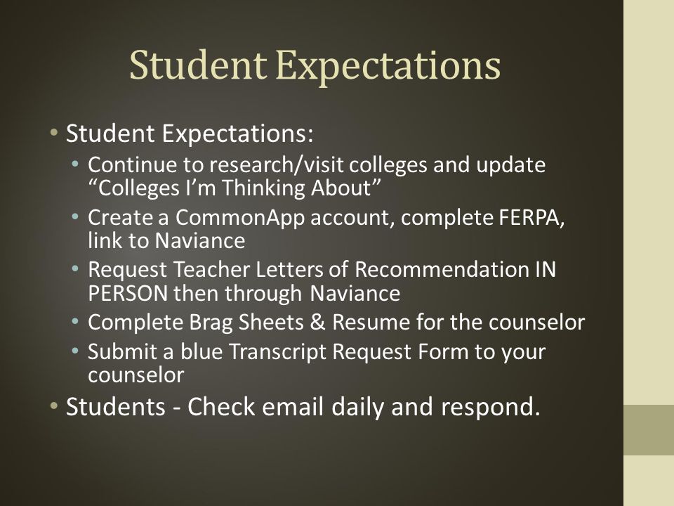 Student Expectations Student Expectations: