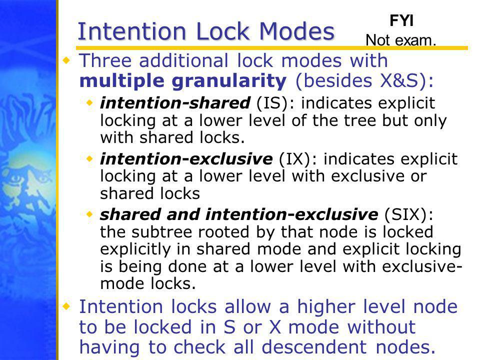 FYI Not exam. Intention Lock Modes. Three additional lock modes with multiple granularity (besides X&S):