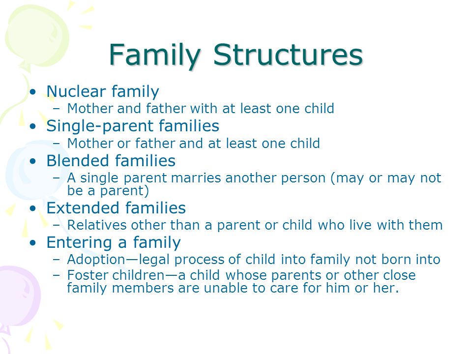Family Structures Nuclear family Single-parent families