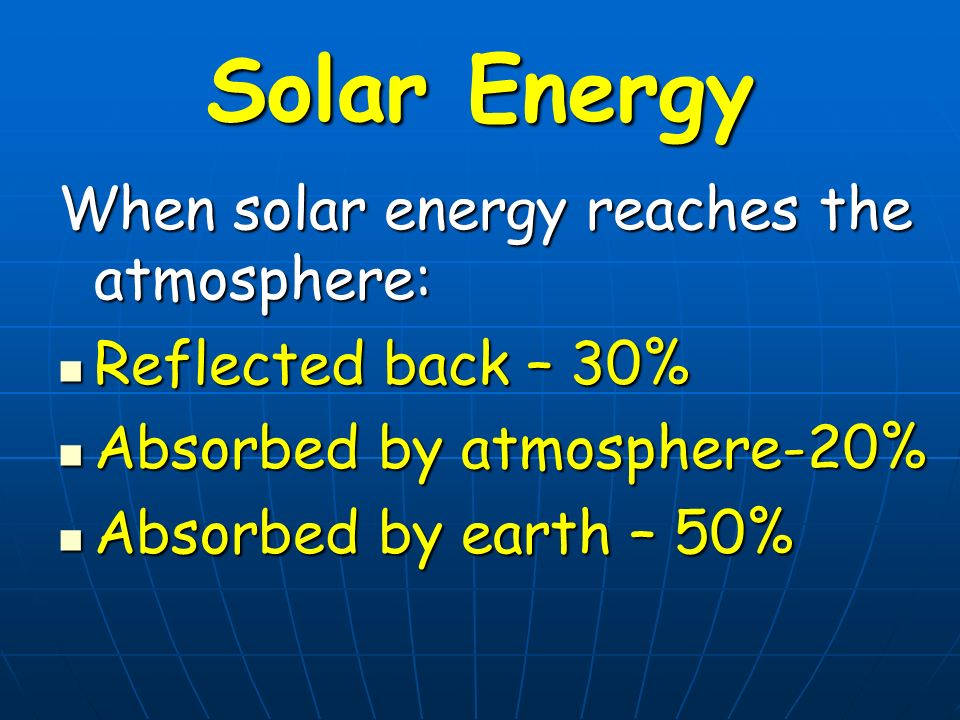 Solar Energy When solar energy reaches the atmosphere: