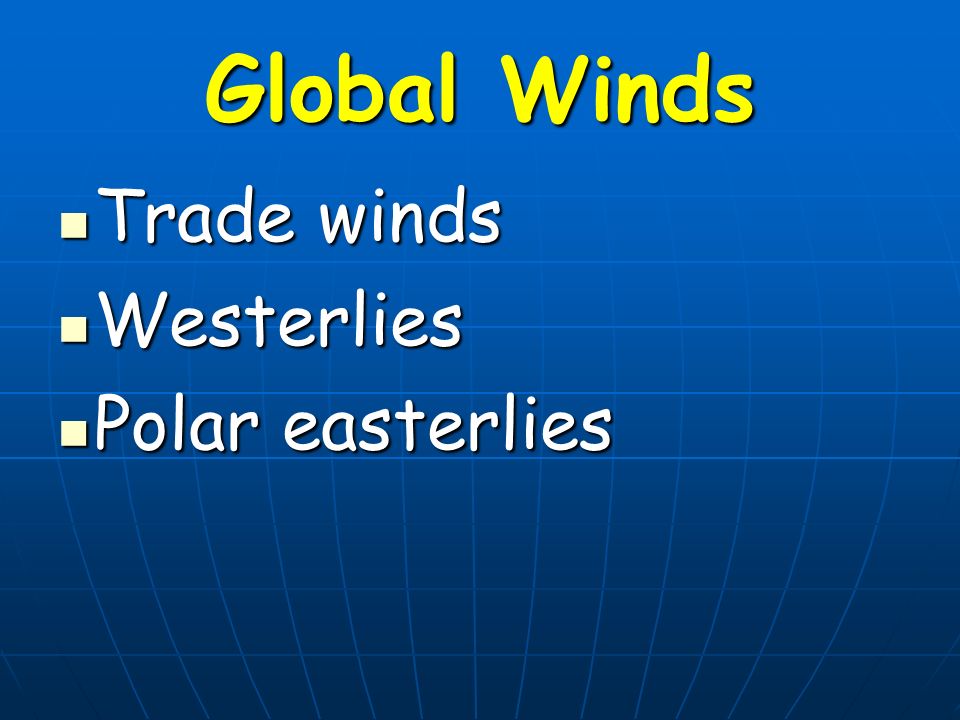 Global Winds Trade winds Westerlies Polar easterlies