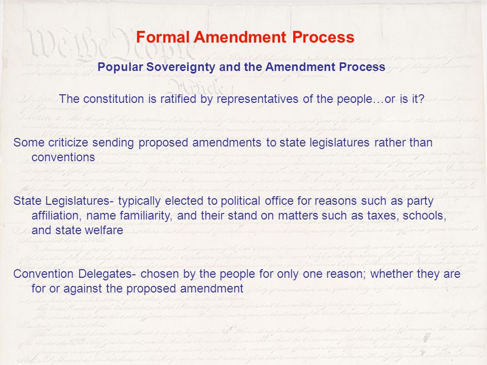 Formal Amendment Process Popular Sovereignty and the Amendment Process
