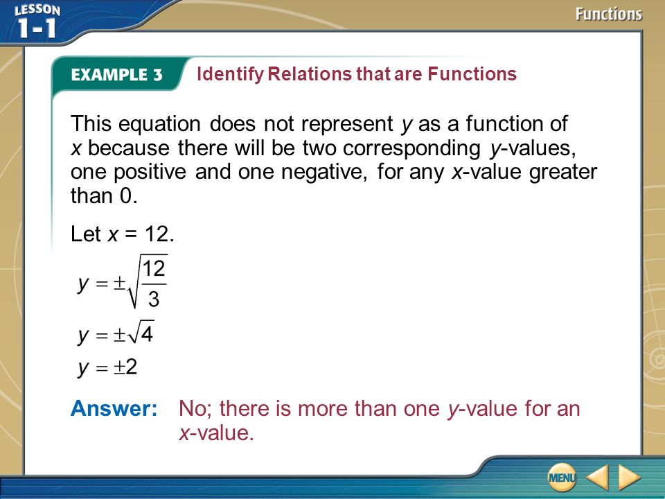Answer: No; there is more than one y-value for an x-value.