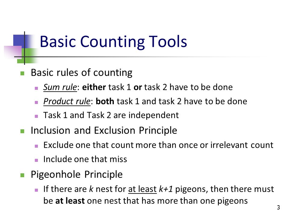 Basic Counting Tools Basic rules of counting