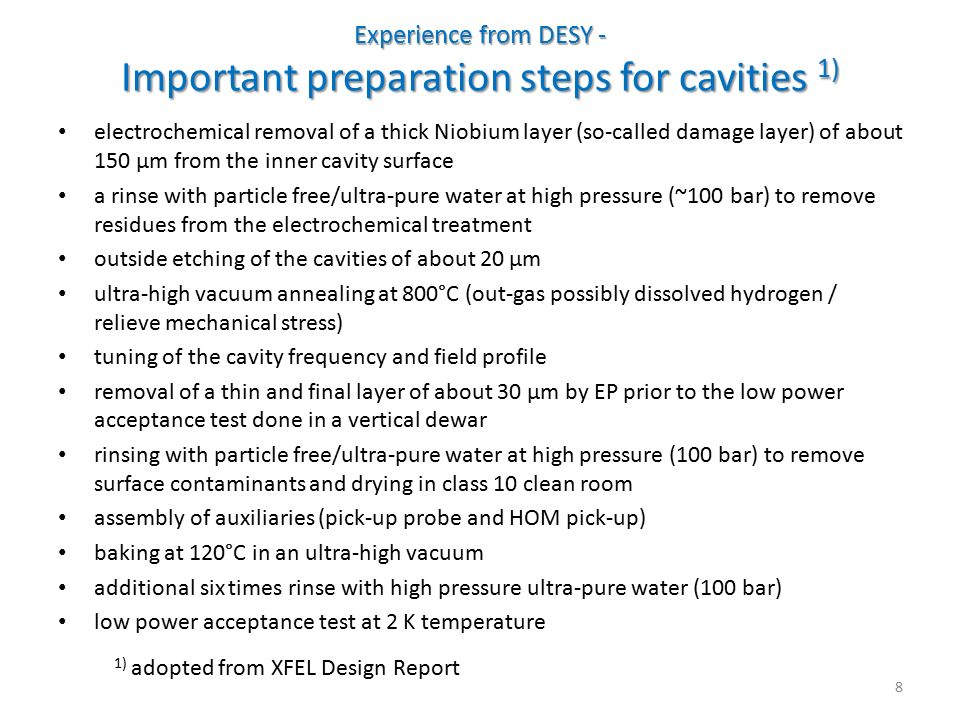 Experience from DESY - Important preparation steps for cavities 1)