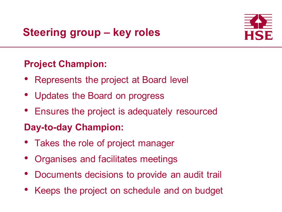 Steering group – key roles