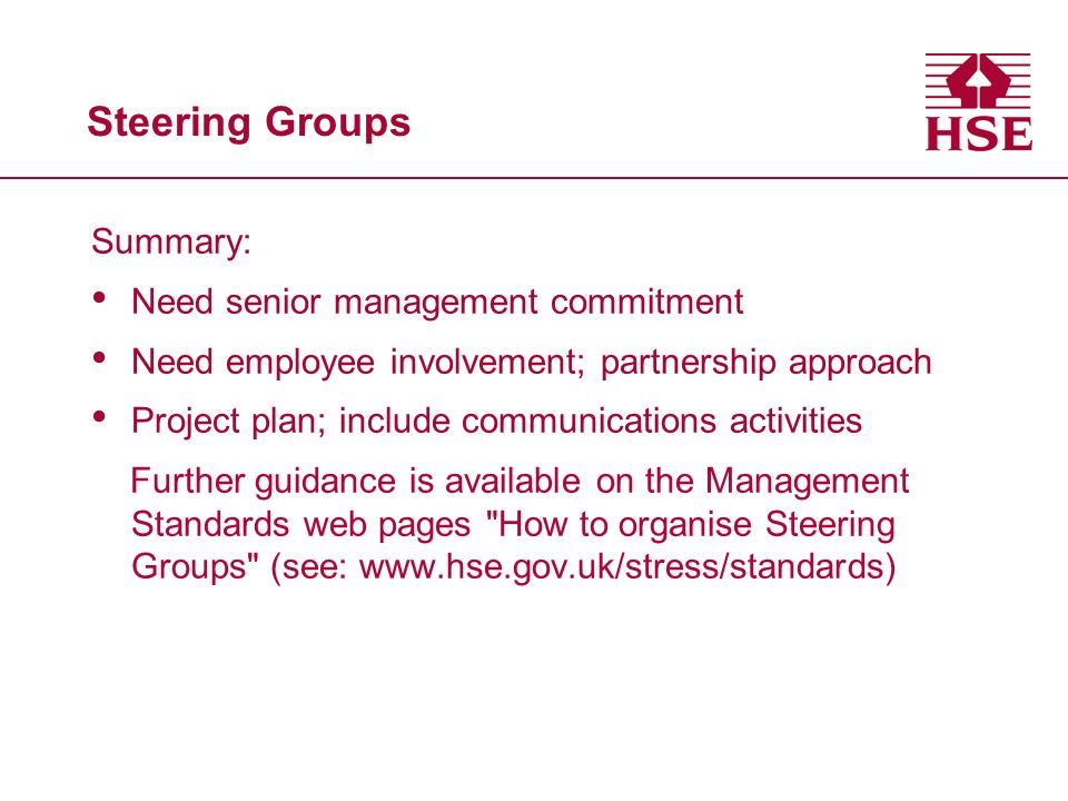 Steering Groups Summary: Need senior management commitment