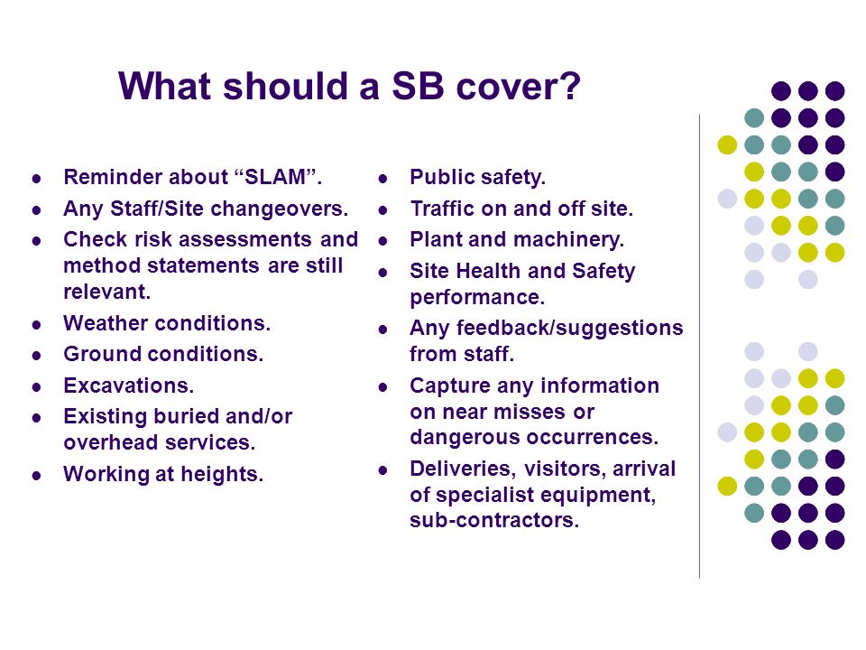 What should a SB cover Reminder about SLAM .