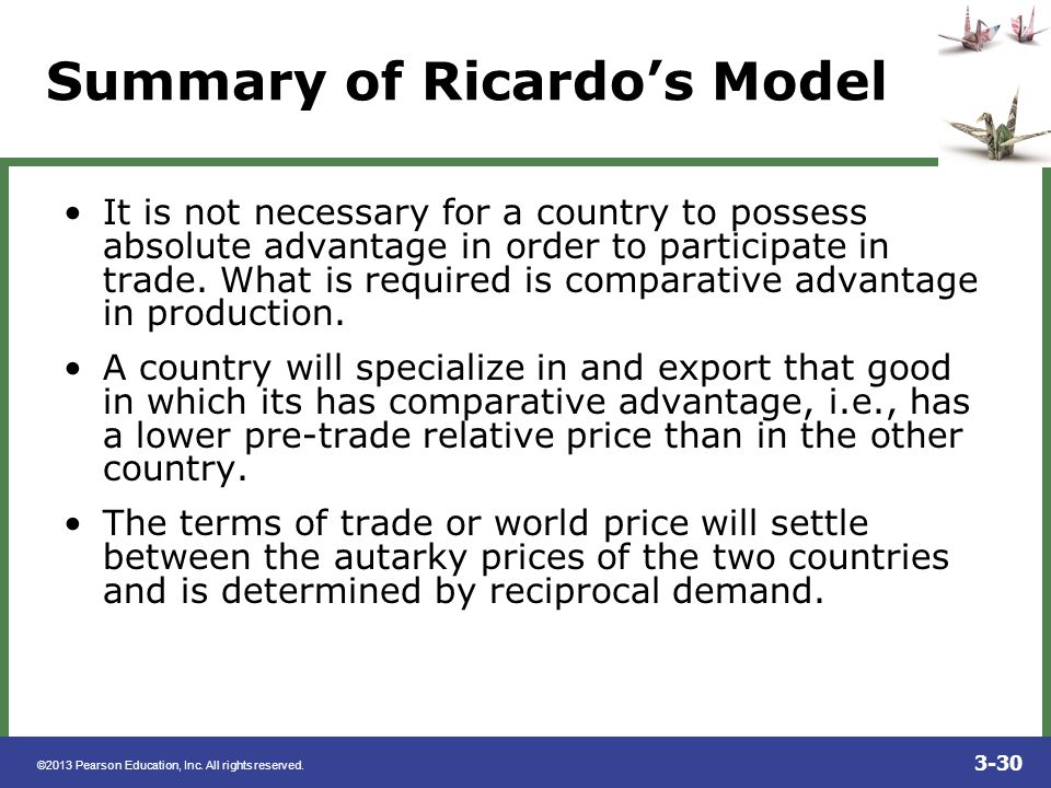 Summary of Ricardo’s Model