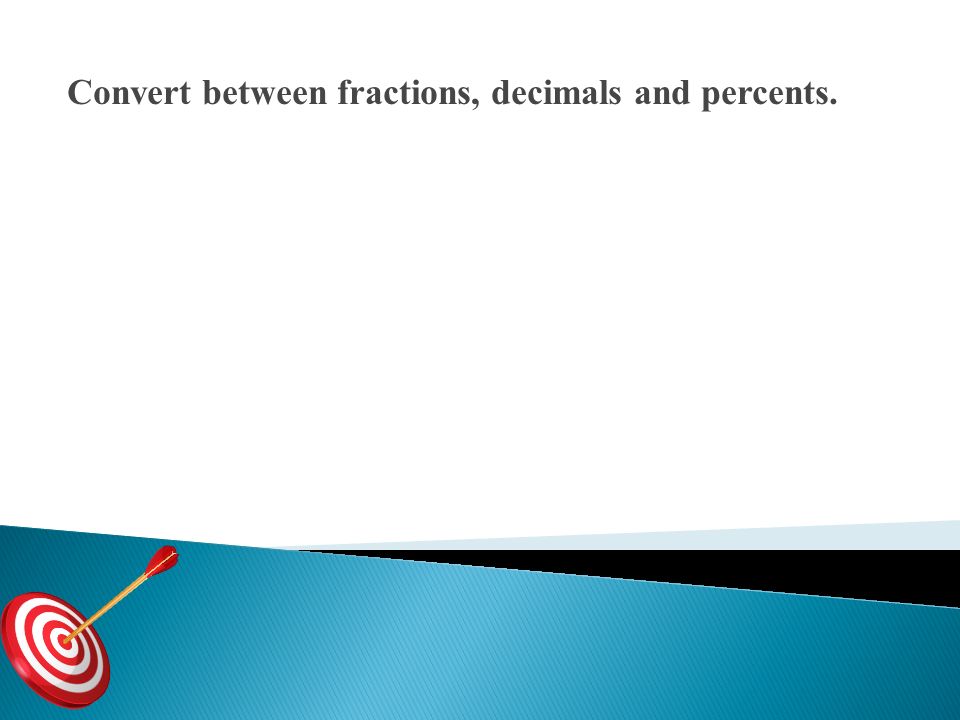 Convert between fractions, decimals and percents.