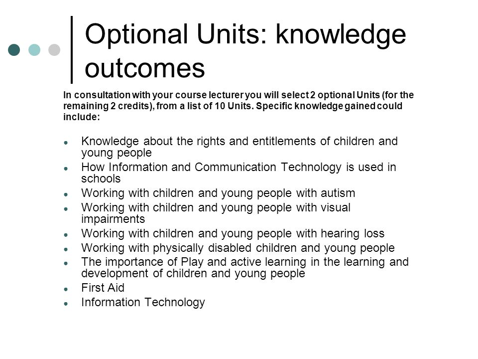 Optional Units: knowledge outcomes