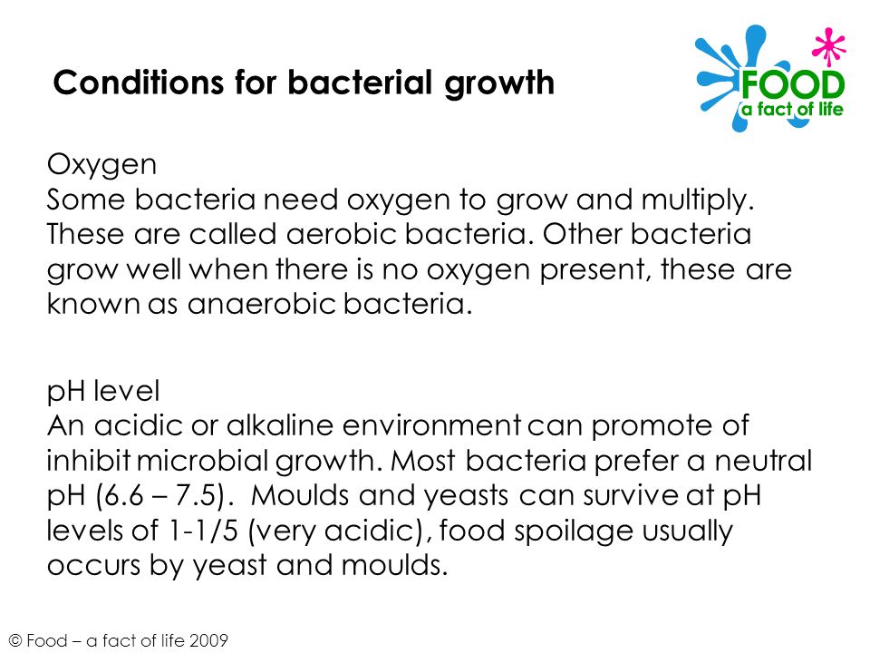 Conditions for bacterial growth