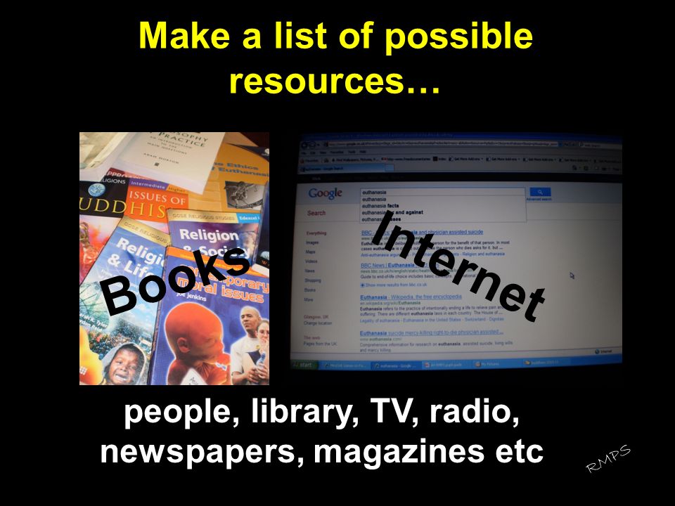 Make a list of possible resources…