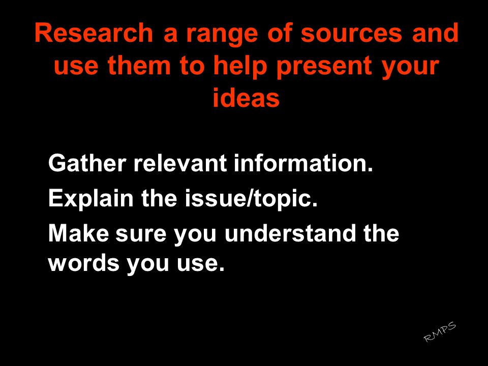 Research a range of sources and use them to help present your ideas