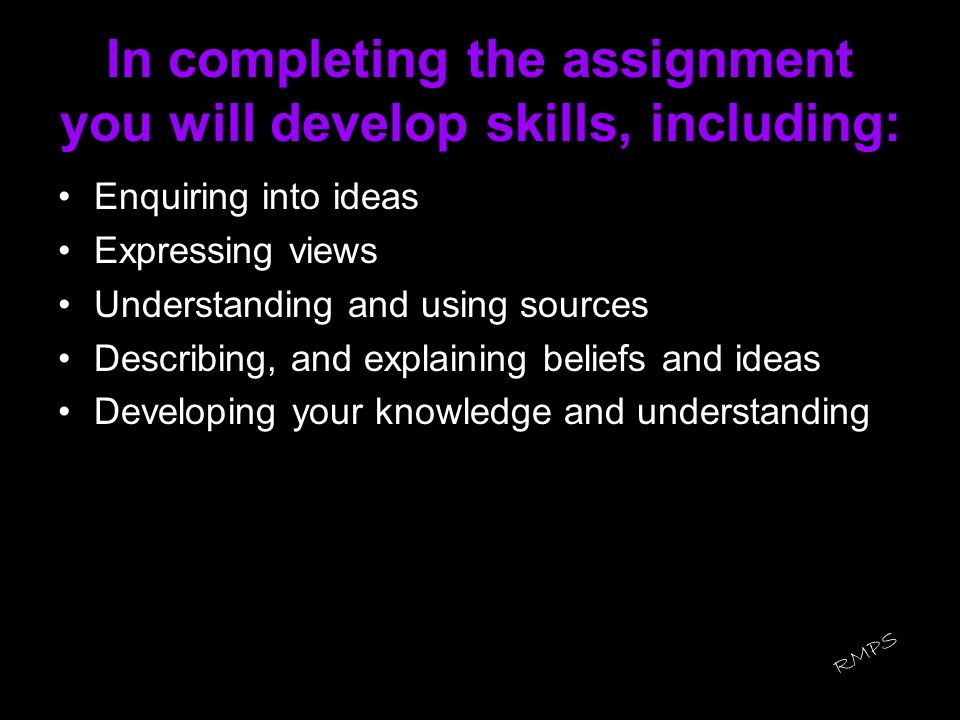 In completing the assignment you will develop skills, including: