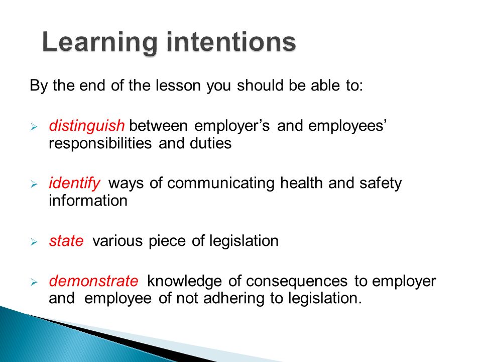 Learning intentions By the end of the lesson you should be able to: