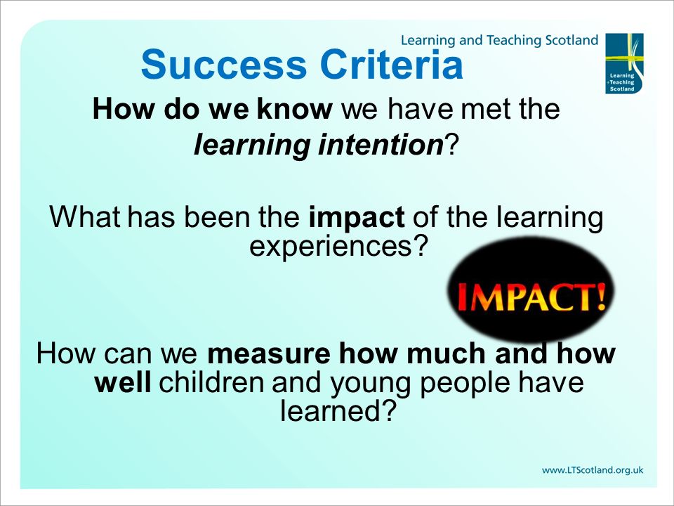 Success Criteria How do we know we have met the learning intention