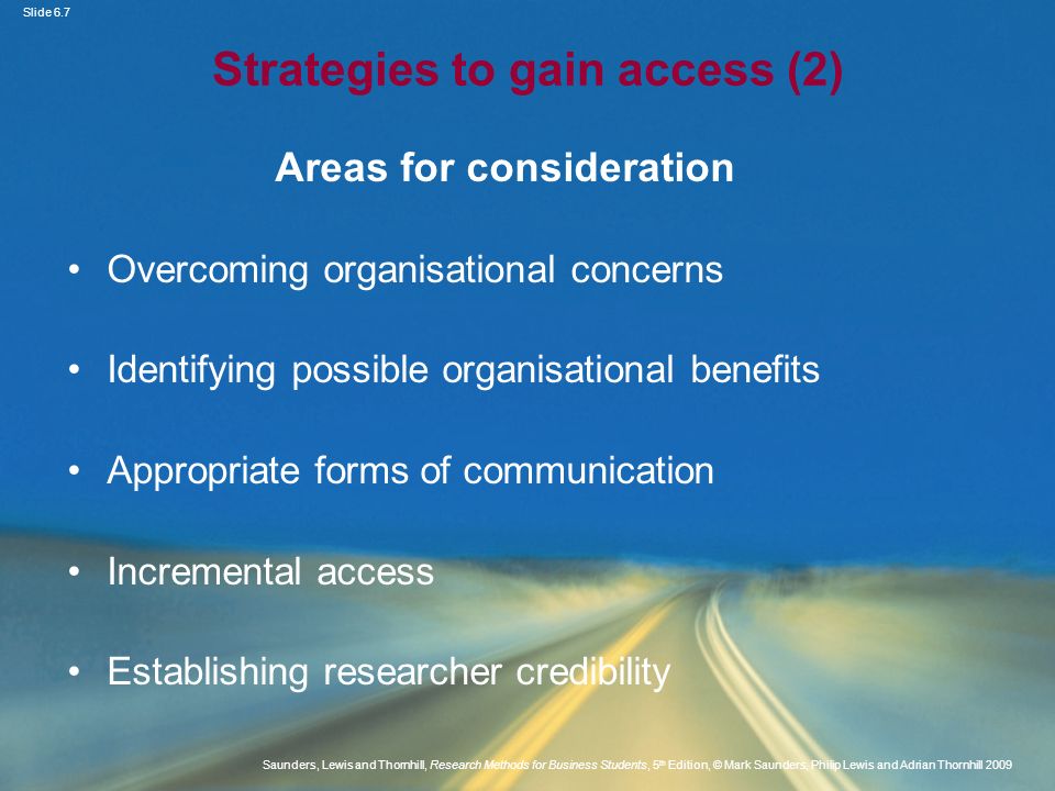 Strategies to gain access (2)