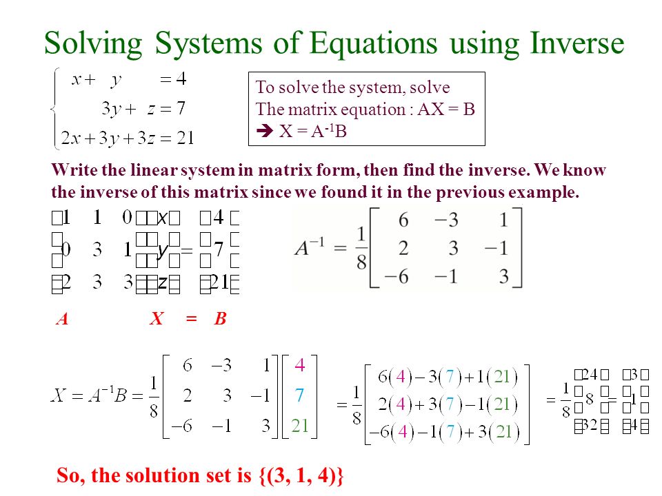 Solve method. Matrix solution for Linear equations. Linear equation System with Matrix. System of equations. Solving Systems of Linear equations.