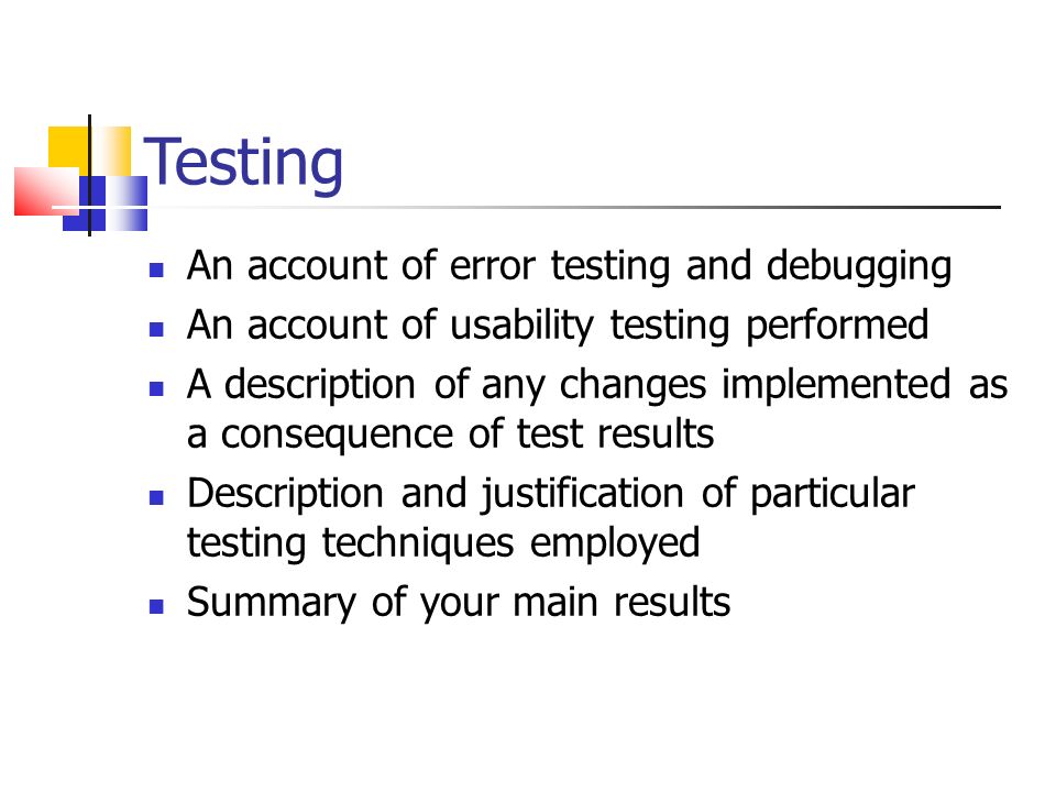 Testing An account of error testing and debugging