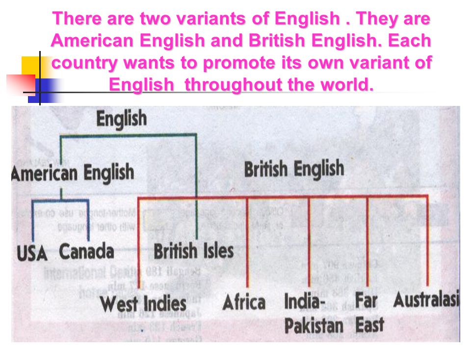 Each country has. Variants of English language. National variants of the English language.. Variants and dialects of the English language. The main variants of the English language.