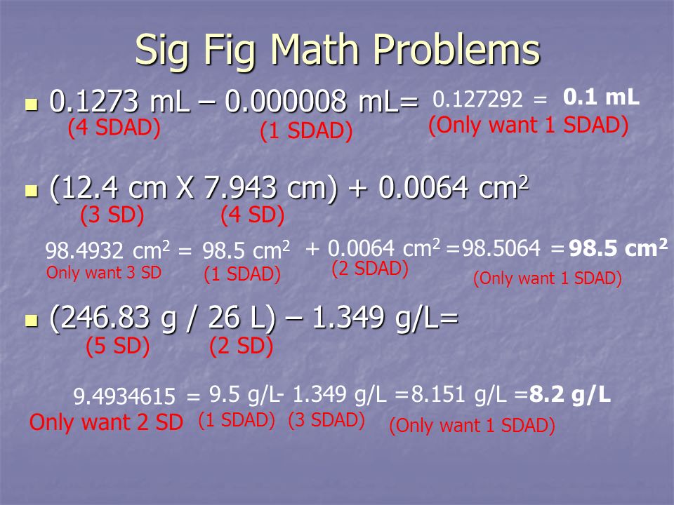 Sig Fig Math Problems mL – mL=