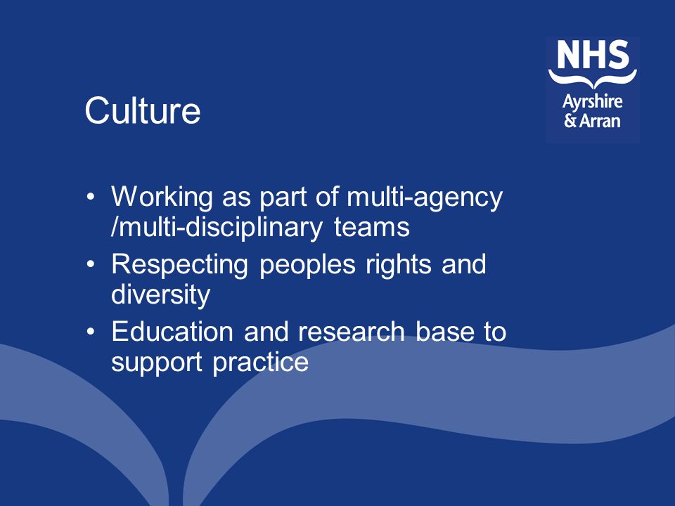 Culture Working as part of multi-agency /multi-disciplinary teams