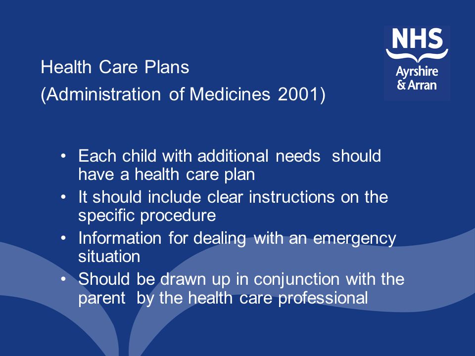 Health Care Plans (Administration of Medicines 2001)