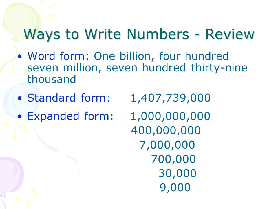 Ways to Write Numbers - Review