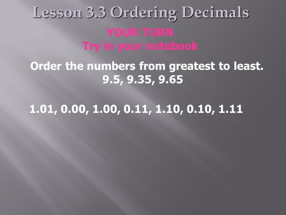 Lesson 3.3 Ordering Decimals