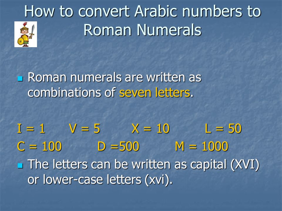How to convert Arabic numbers to Roman Numerals