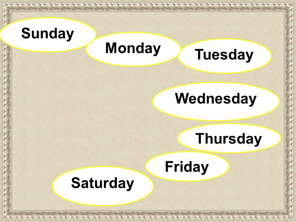 The days of the week Saturday Sunday Monday Tuesday Wednesday Thursday -  ppt video online download