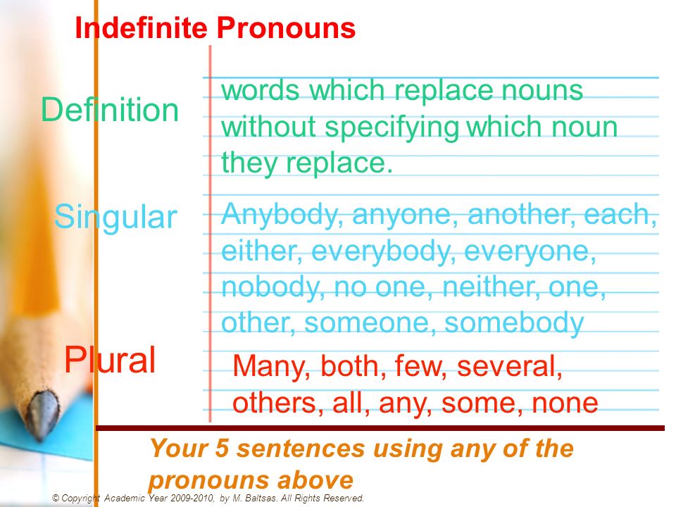 Plural Definition Singular Indefinite Pronouns