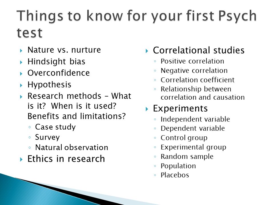 Things to know for your first Psych test