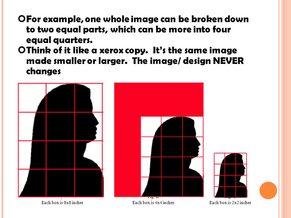 For example, one whole image can be broken down to two equal parts, which can be more into four equal quarters.