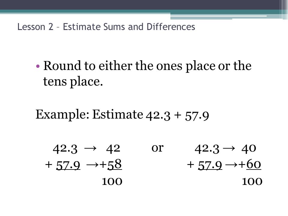 Lesson 2 – Estimate Sums and Differences