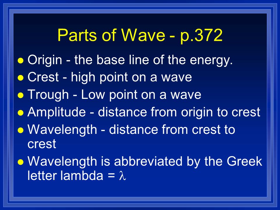Parts of Wave - p.372 Origin - the base line of the energy.