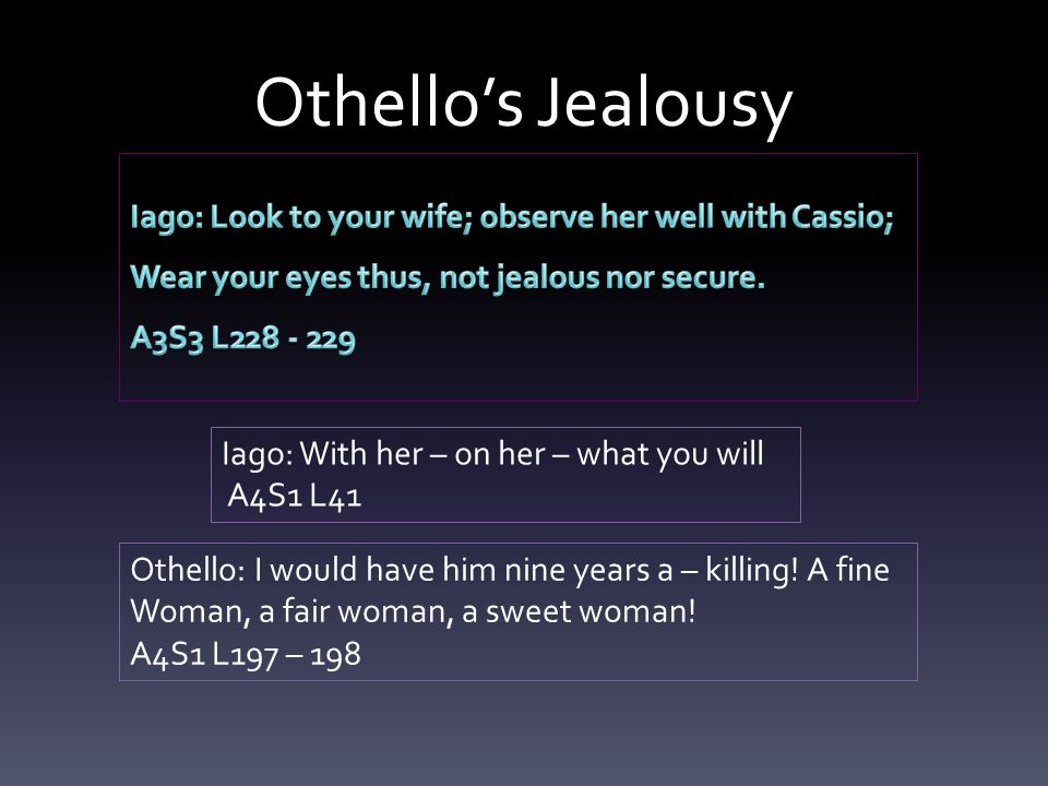 Othello’s Jealousy Iago: With her – on her – what you will A4S1 L41